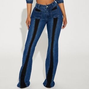 NWT Black Corduroy Blue Stretch Flared Jeans 10